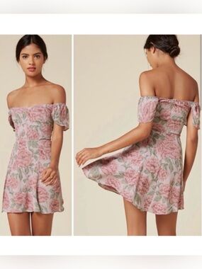 Reformation Pink Rosa Dress Diana Print Off Shoulder Mini Size 8